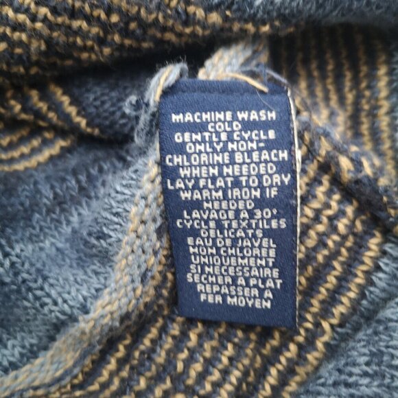 Chaps Denim Ladies Size Large Blue & Tan Linen Blend 3/4 Sleeves Sweater - Picture 4 of 9